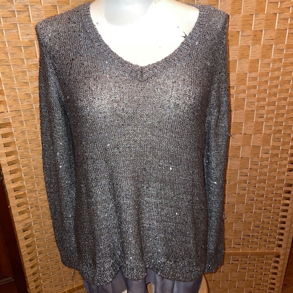 The Limited Silver Metallic Sequined Sweater